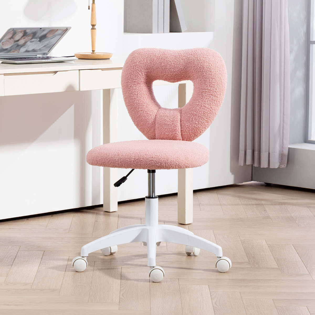 HOMCOM Armless Heart Desk Chair, Makeup Vanity Chair for Home