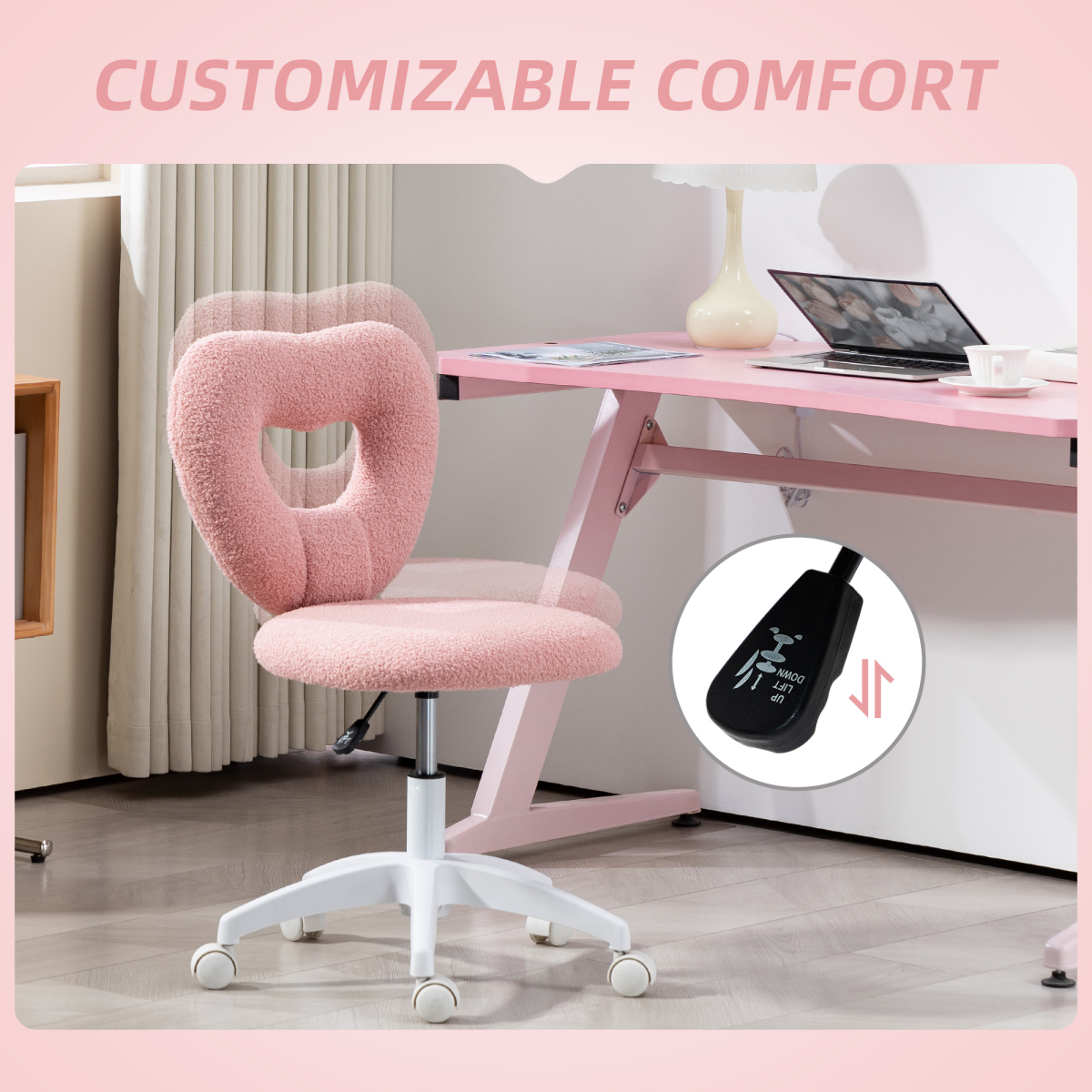 HOMCOM Armless Heart Desk Chair, Makeup Vanity Chair for Home