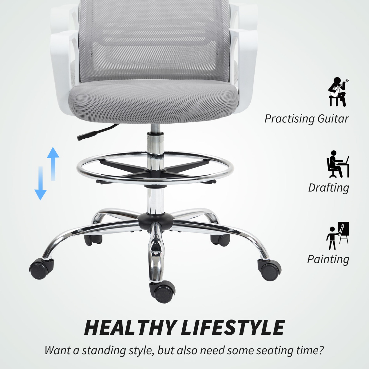 HOMCOM Draughtsman Chair, Mesh Ergonomic Drafting Chair