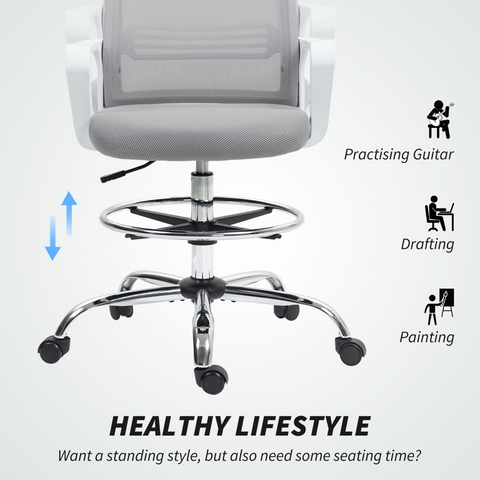 HOMCOM Draughtsman Chair, Mesh Ergonomic Drafting Chair