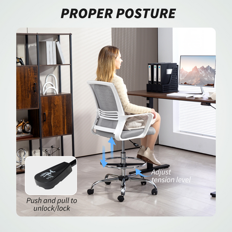 HOMCOM Draughtsman Chair, Mesh Ergonomic Drafting Chair