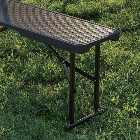 Outsunny Rattan Effect Folding Picnic Table and Bench Set w/ Handles, Black