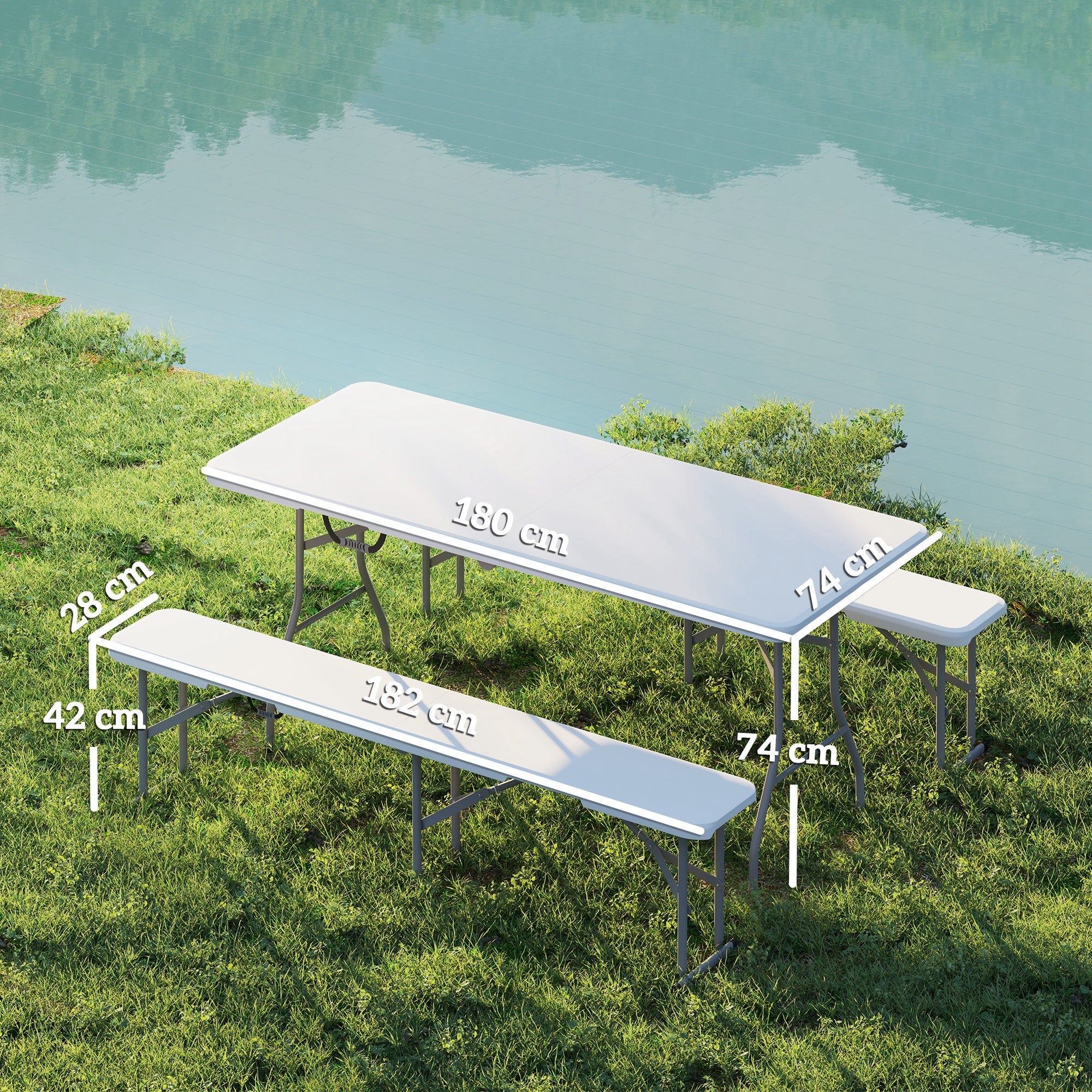 Outsunny 3 Piece Folding Picnic Table and Bench Set with Handles, White