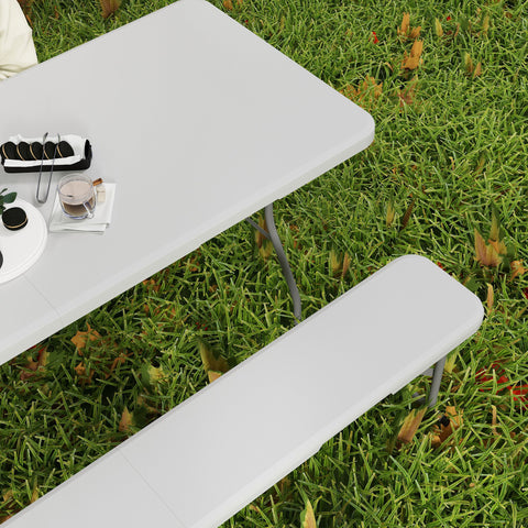Outsunny 3 Piece Folding Picnic Table and Bench Set with Handles, White