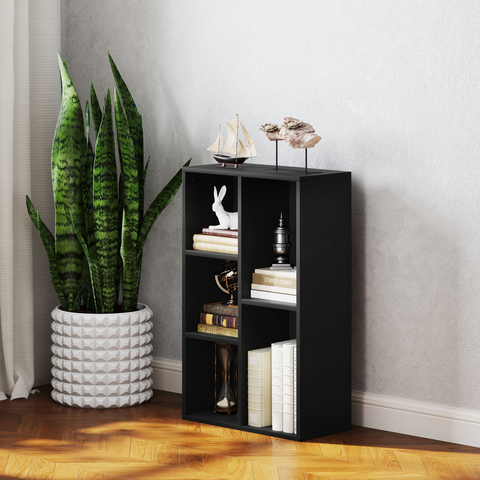 HOMCOM 2-Tier Bookshelf with 5 Open Storage Compartments