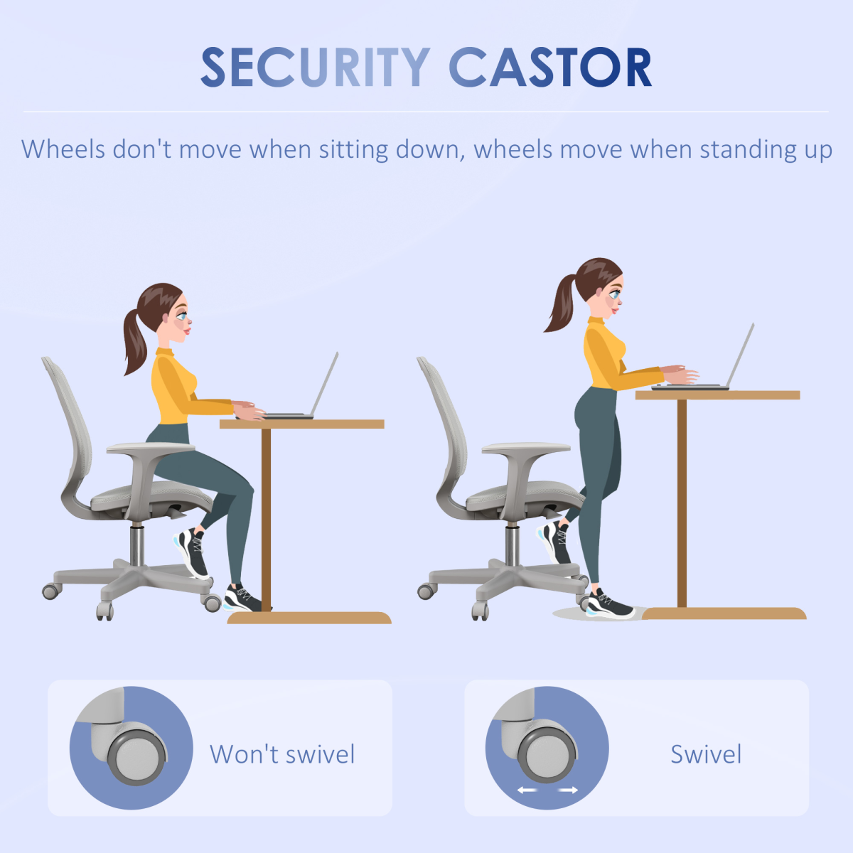 Vinsetto Office Chair, 360° Swivel Desk Chair with Security Wheels