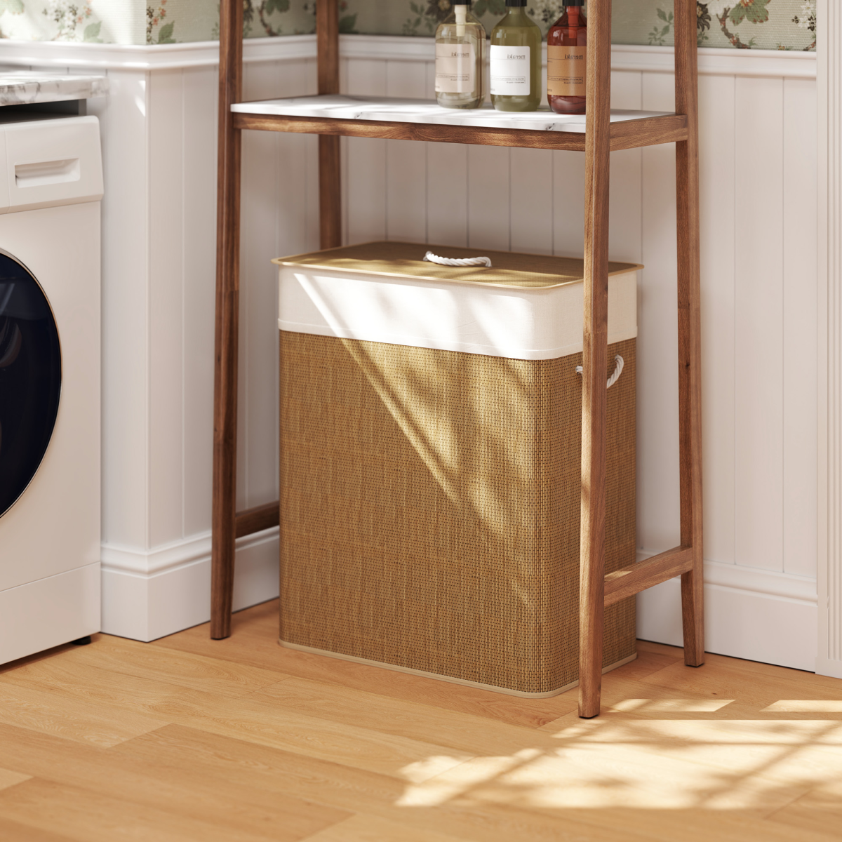 HOMCOM 100L Laundry Basket with Lid, Washing Basket for Bathroom