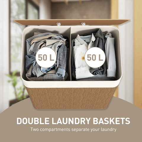 HOMCOM 100L Laundry Basket with Lid, Washing Basket for Bathroom