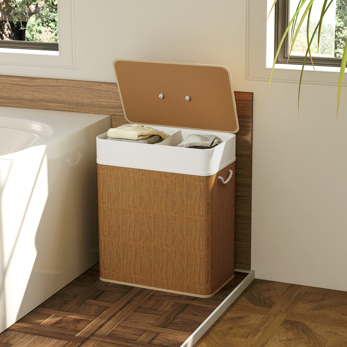 HOMCOM 100L Laundry Basket with Lid, Washing Basket for Bathroom