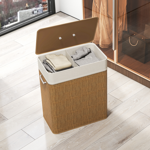 HOMCOM 100L Laundry Basket with Lid, Washing Basket for Bathroom