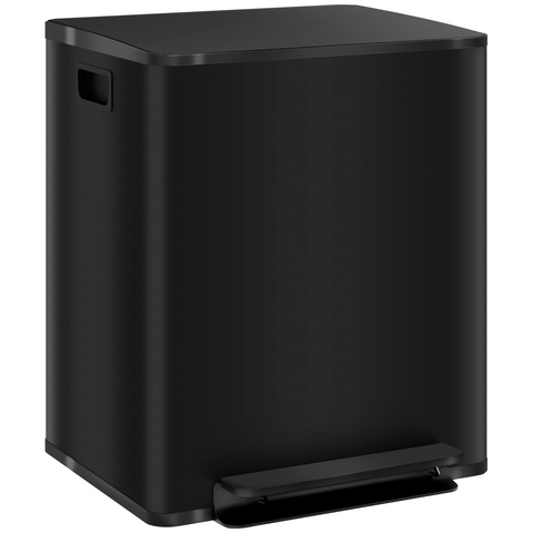 HOMCOM 2 x 25L Double Kitchen Bin, Pedal Bin with Soft-Close Lid