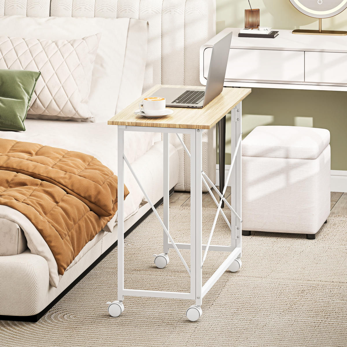 HOMCOM Folding Desk on Wheels, Writing Table for Home Office
