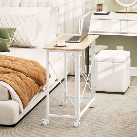 HOMCOM Folding Desk on Wheels, Writing Table for Home Office