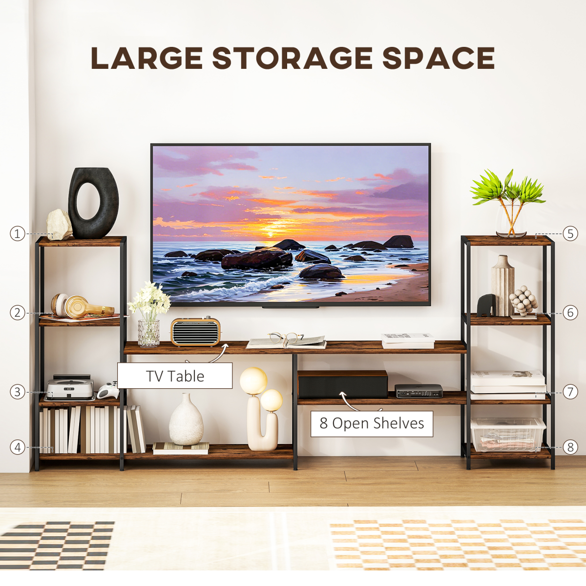 HOMCOM TV Unit for TVs up to 60 Inches, Industrial TV Stand with Shelves