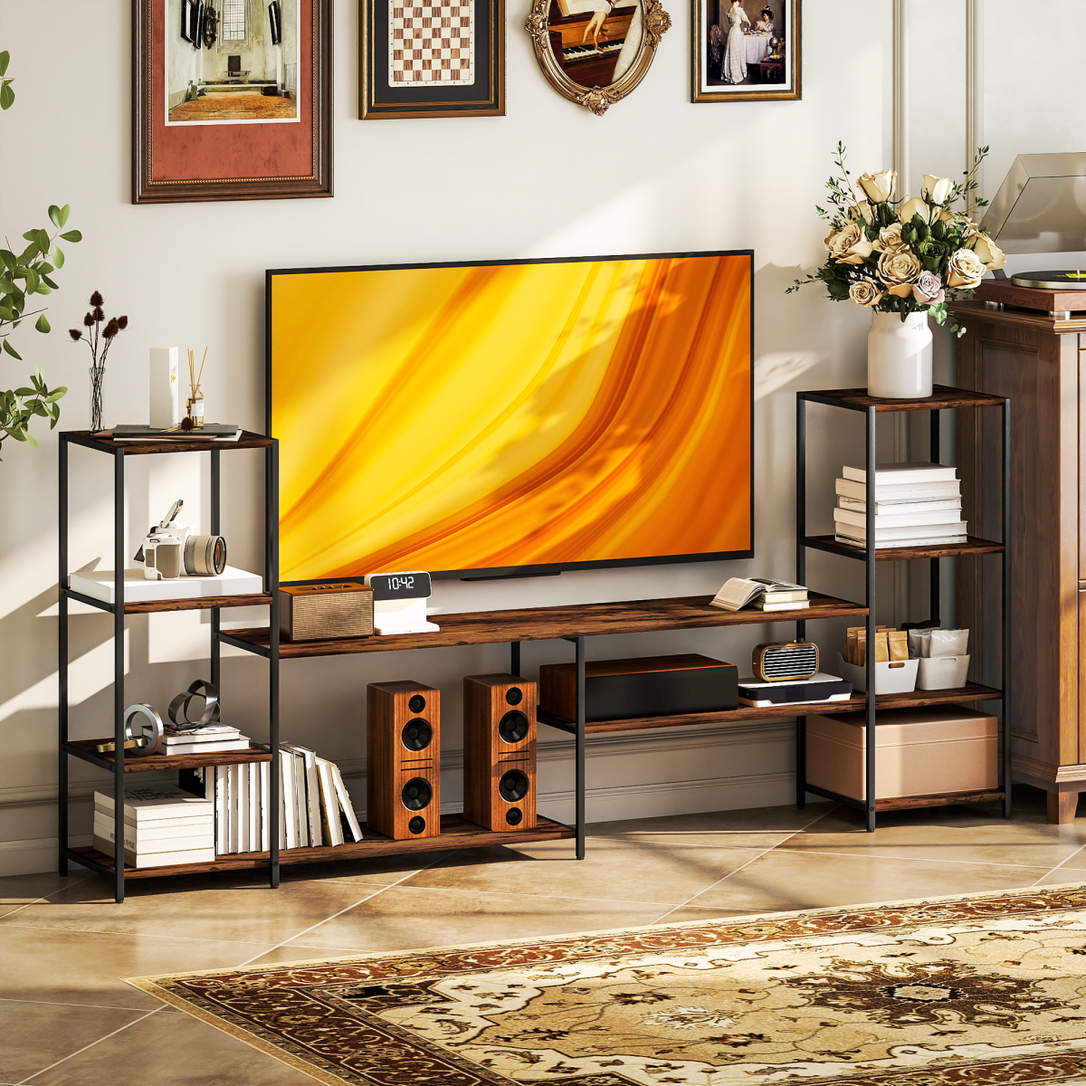 HOMCOM TV Unit for TVs up to 60 Inches, Industrial TV Stand with Shelves