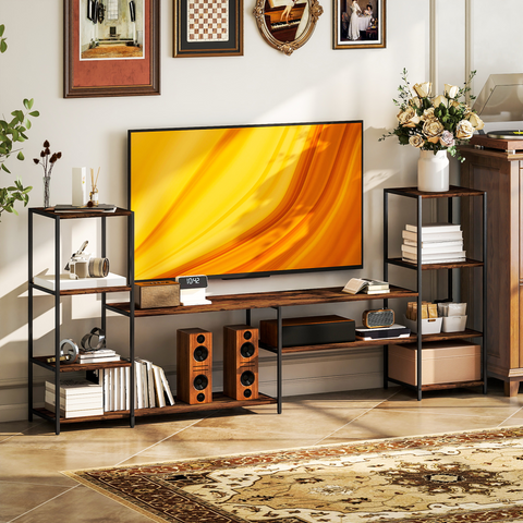 HOMCOM TV Unit for TVs up to 60 Inches, Industrial TV Stand with Shelves