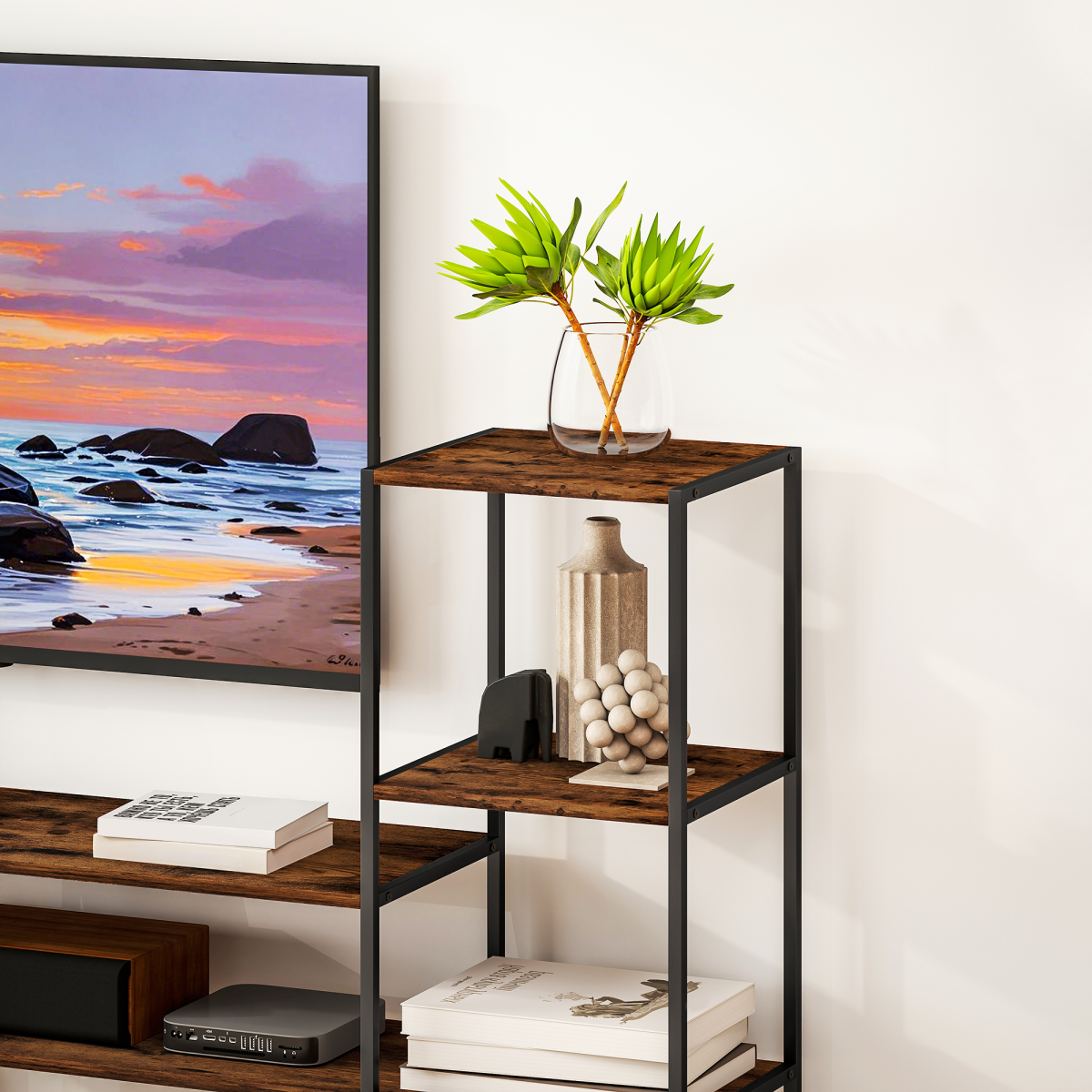 HOMCOM TV Unit for TVs up to 60 Inches, Industrial TV Stand with Shelves