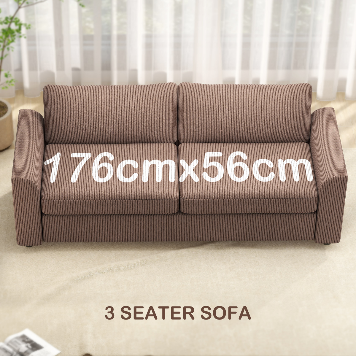HOMCOM 212 cm Upholstered Jumbo Cord Sofa Couch with Spring Cushion