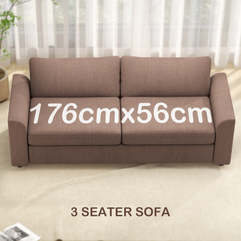 HOMCOM 212 cm Upholstered Jumbo Cord Sofa Couch with Spring Cushion