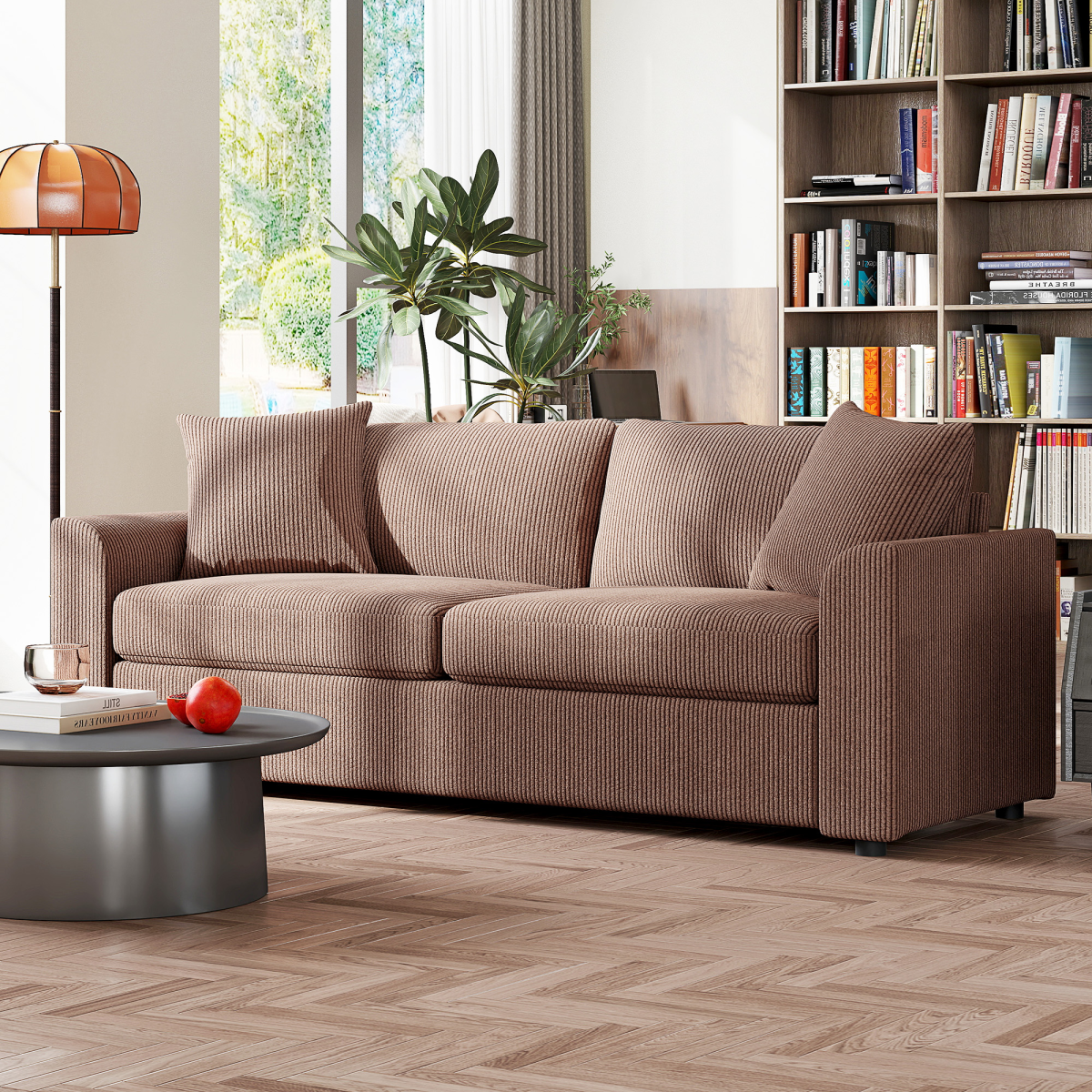 HOMCOM 212 cm Upholstered Jumbo Cord Sofa Couch with Spring Cushion
