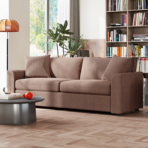HOMCOM 212 cm Upholstered Jumbo Cord Sofa Couch with Spring Cushion