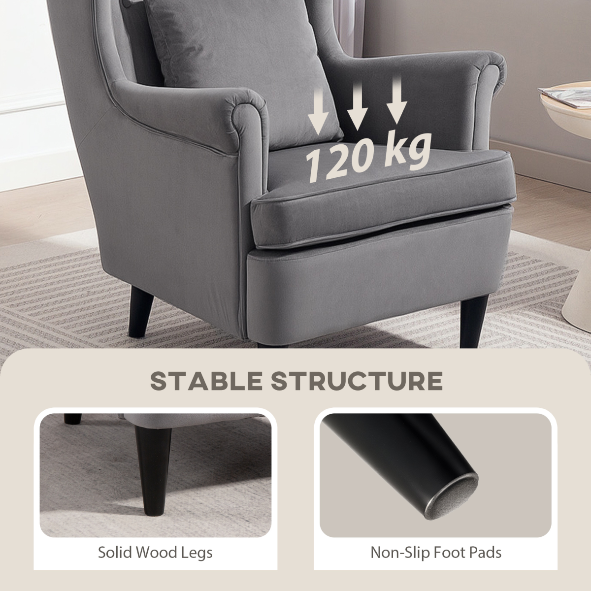 HOMCOM Wingback Chair, Modern Accent Chair for Living Room Bedroom