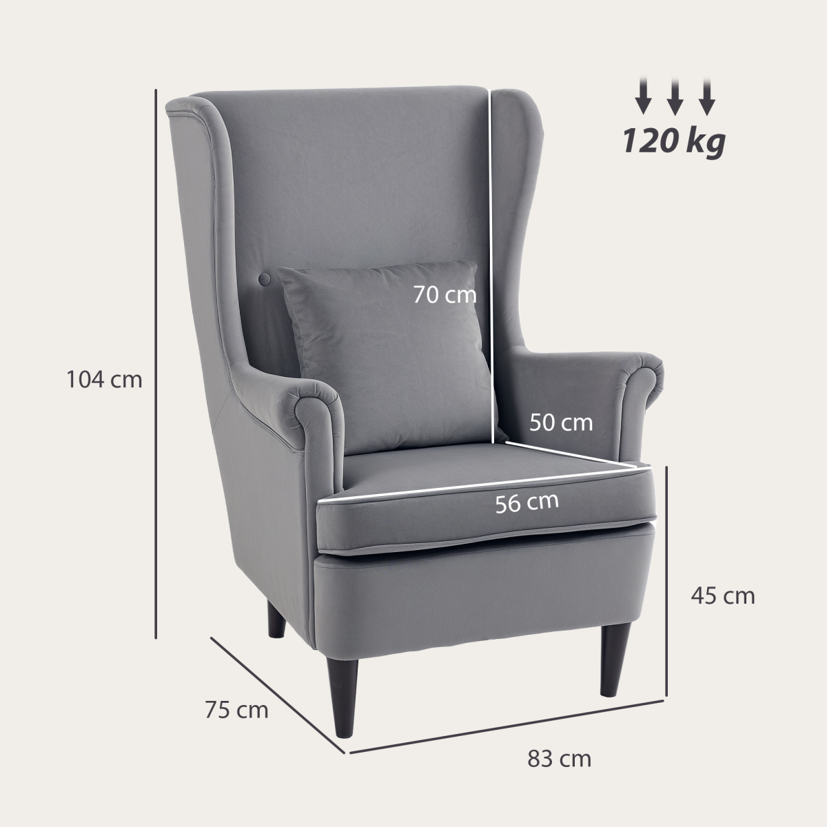 HOMCOM Wingback Chair, Modern Accent Chair for Living Room Bedroom