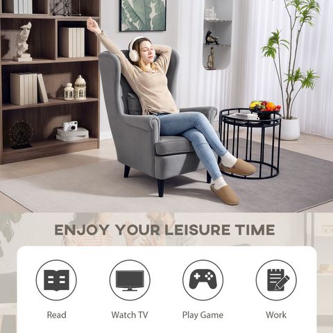 HOMCOM Wingback Chair, Modern Accent Chair for Living Room Bedroom