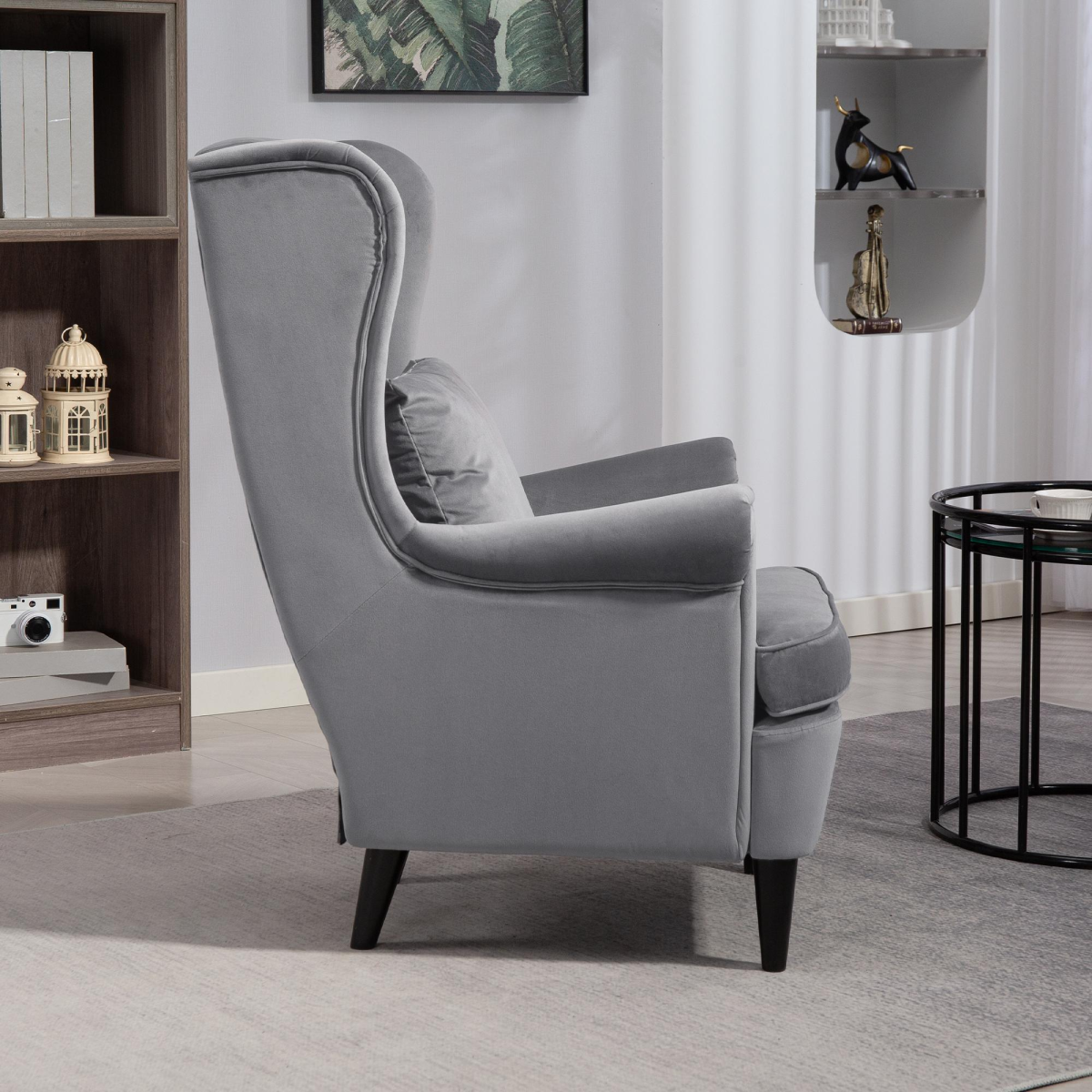 HOMCOM Wingback Chair, Modern Accent Chair for Living Room Bedroom