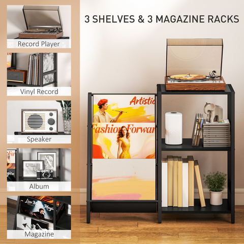 HOMCOM Record Player Stand, 3-Tier Side Table with Vinyl Record Storage