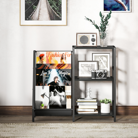 HOMCOM Record Player Stand, 3-Tier Side Table with Vinyl Record Storage