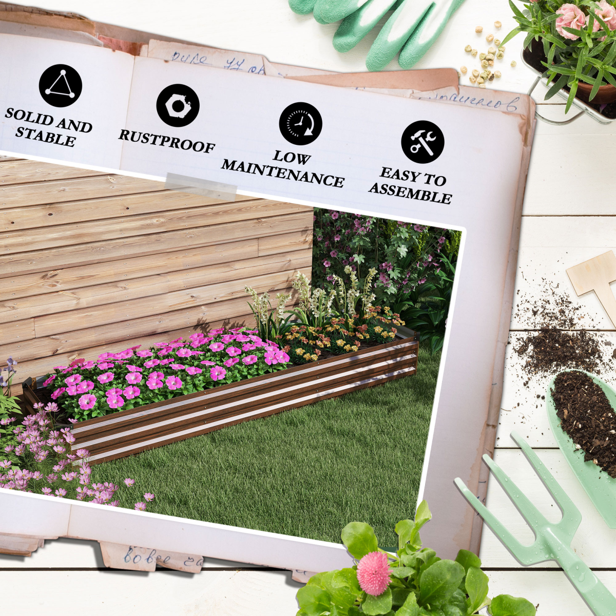 Outsunny Galvanised Raised Bed for Garden, Outdoor Elevated Planter Box