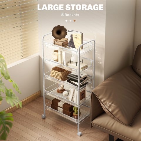 HOMCOM 5 Tier Utility Rolling Cart with Removable Mesh Baskets