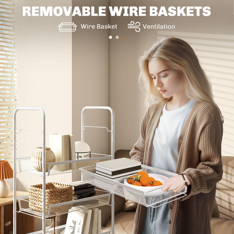 HOMCOM 5 Tier Utility Rolling Cart with Removable Mesh Baskets