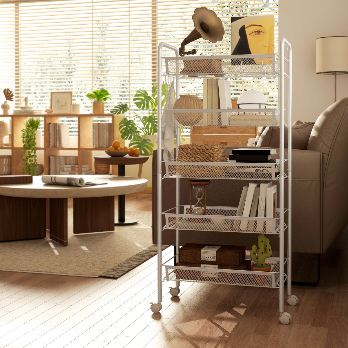 HOMCOM 5 Tier Utility Rolling Cart with Removable Mesh Baskets