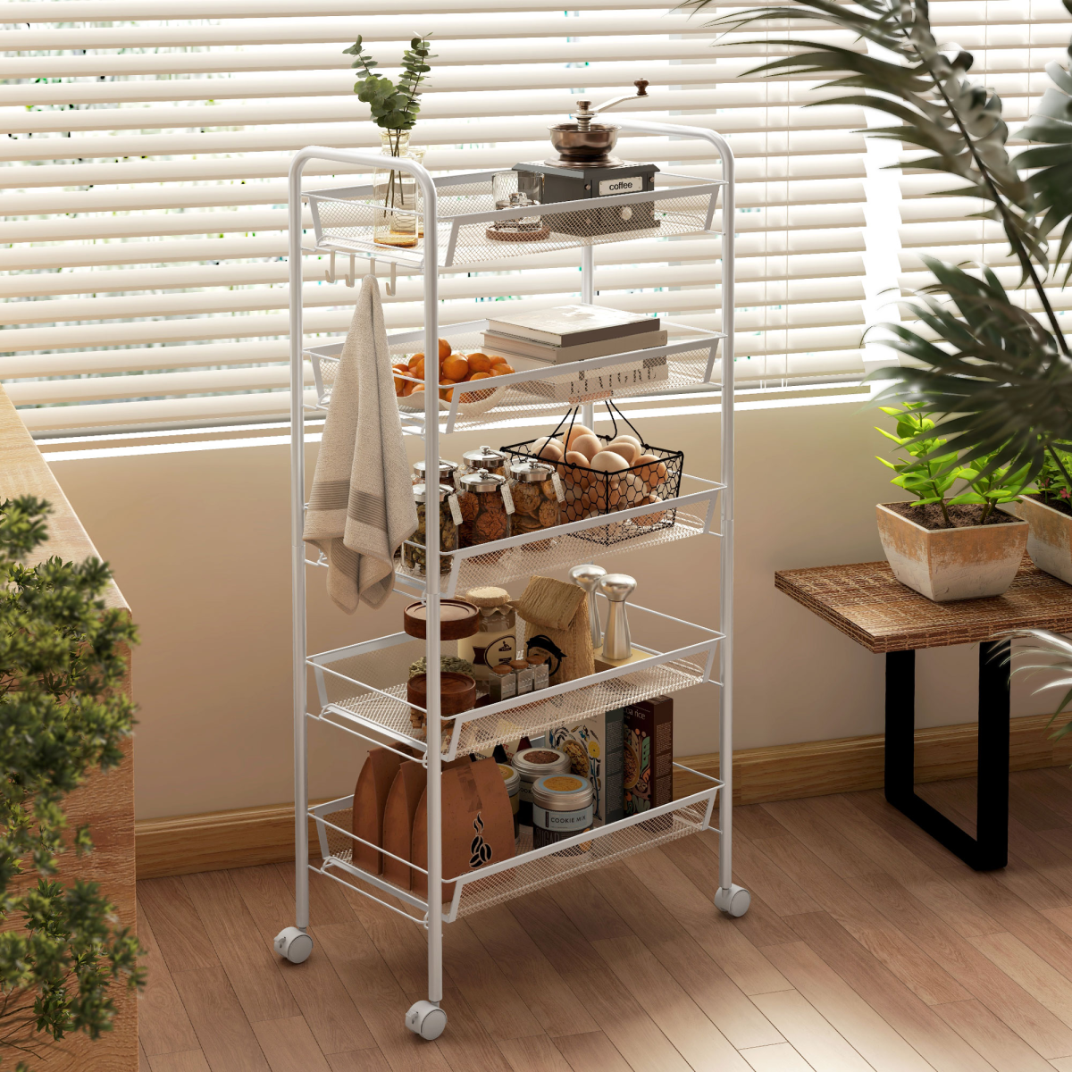 HOMCOM 5 Tier Utility Rolling Cart with Removable Mesh Baskets