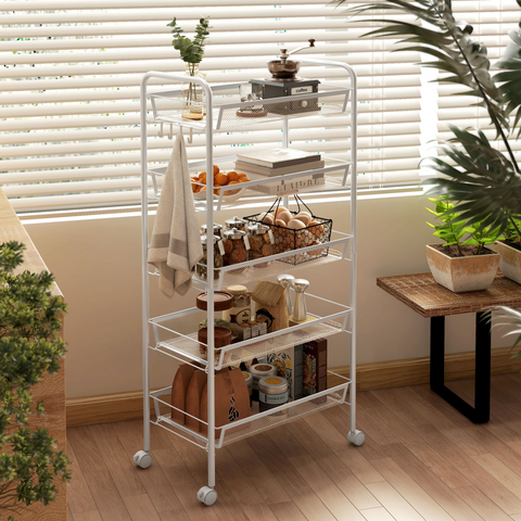 HOMCOM 5 Tier Utility Rolling Cart with Removable Mesh Baskets