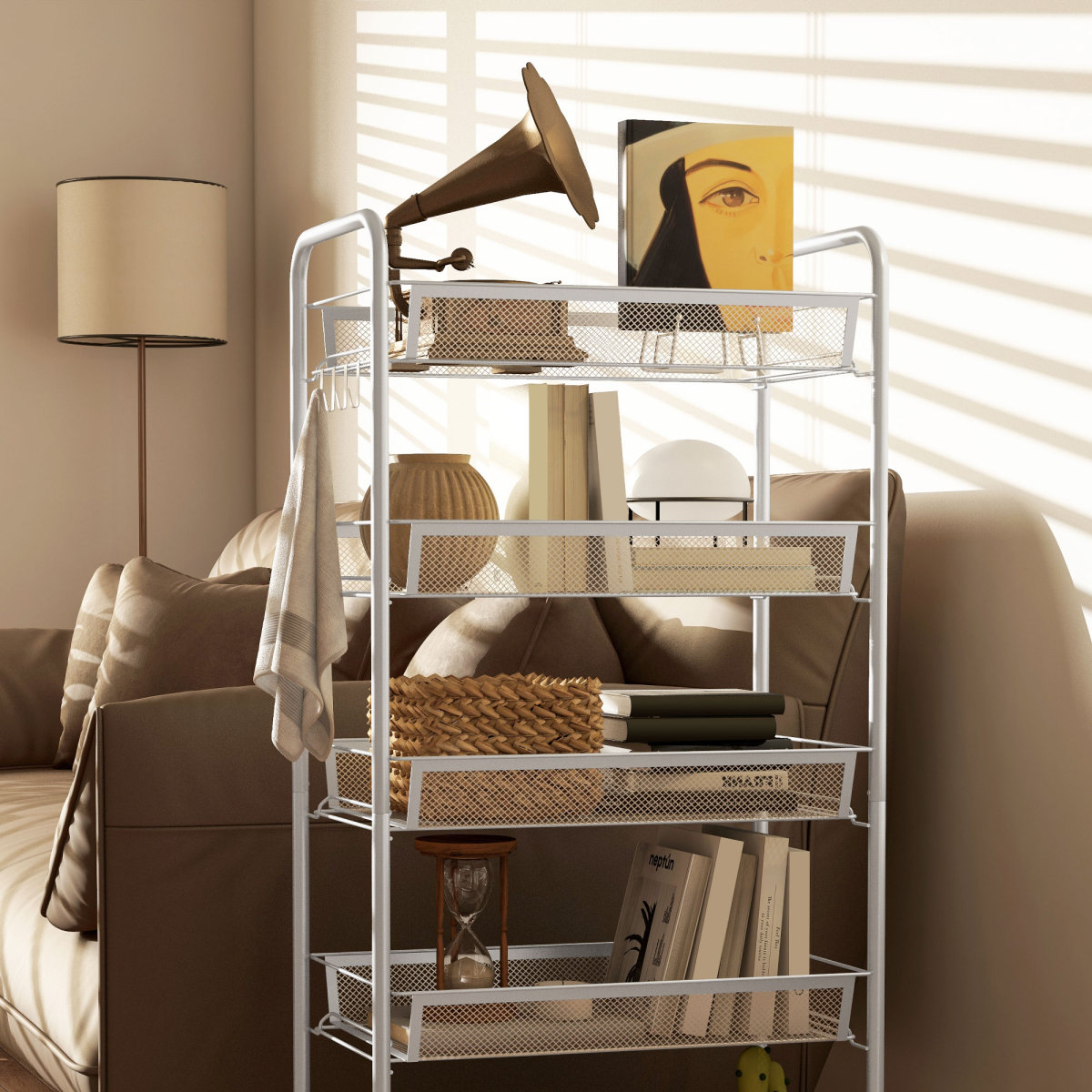 HOMCOM 5 Tier Utility Rolling Cart with Removable Mesh Baskets
