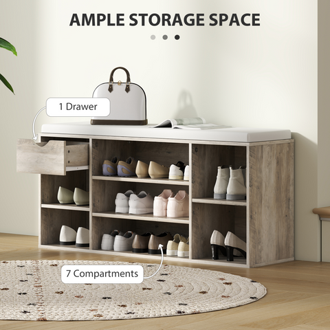 HOMCOM Shoe Storage Cabinet Bench w/ Cushion Adjustable Shelves