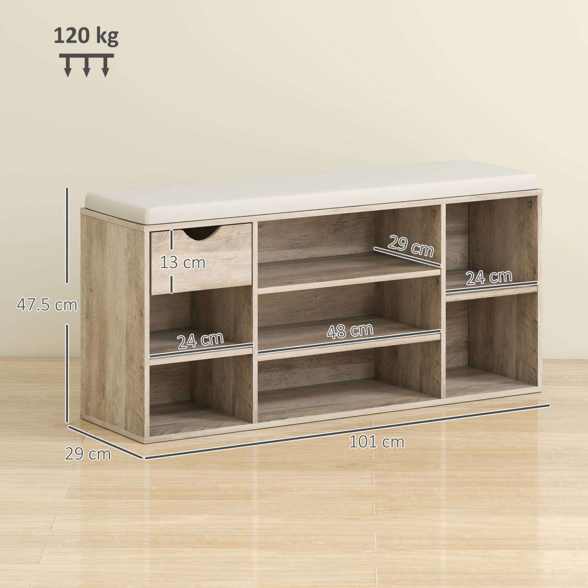 HOMCOM Shoe Storage Cabinet Bench w/ Cushion Adjustable Shelves