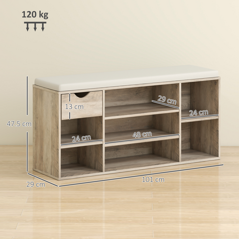 HOMCOM Shoe Storage Cabinet Bench w/ Cushion Adjustable Shelves