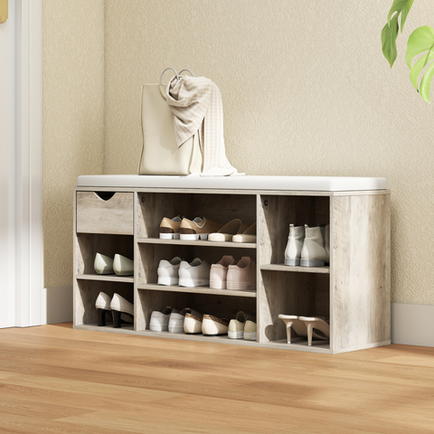 HOMCOM Shoe Storage Cabinet Bench w/ Cushion Adjustable Shelves