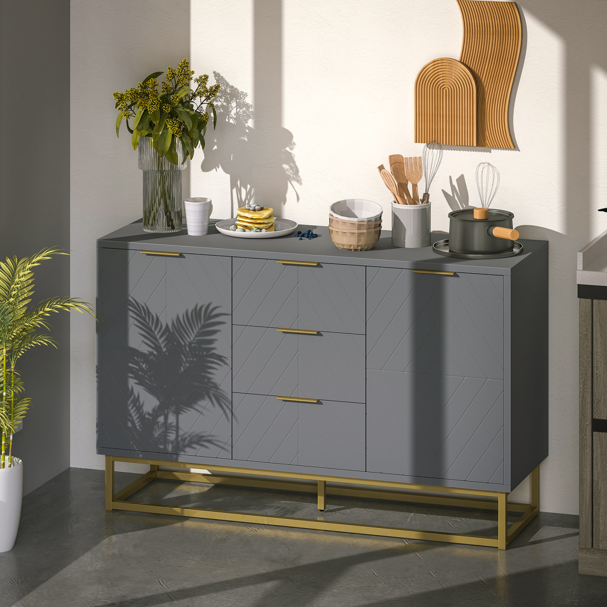 HOMCOM Sideboard Storage Cabinet with Adjustable Shelves
