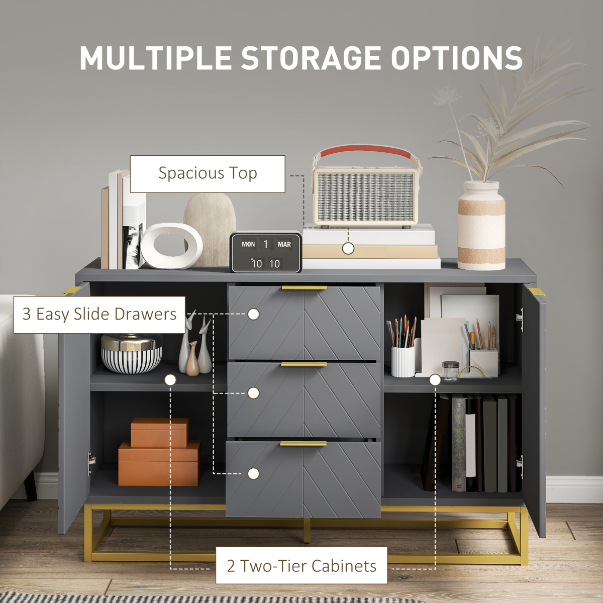 HOMCOM Sideboard Storage Cabinet with Adjustable Shelves