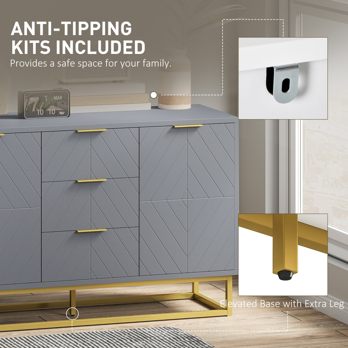 HOMCOM Sideboard Storage Cabinet with Adjustable Shelves