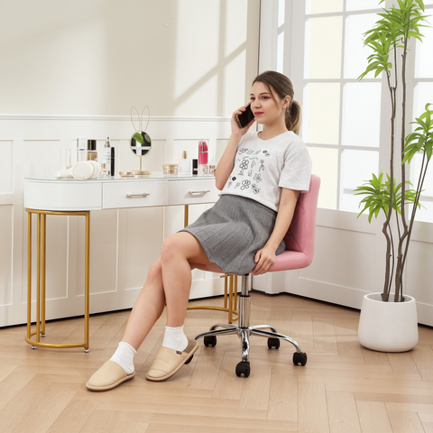 HOMCOM Modern Vanity Computer Desk Chair with Rolling Wheels