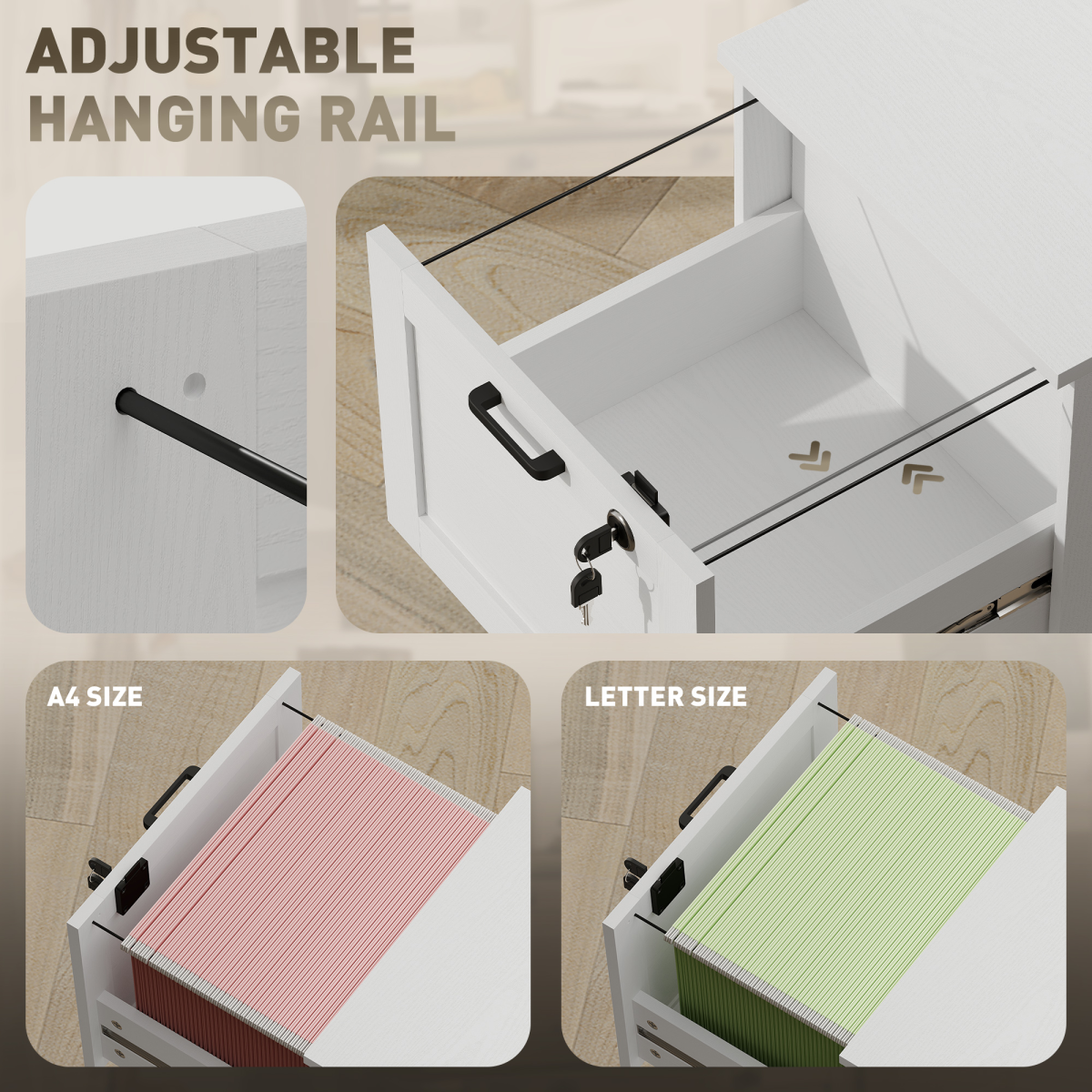 HOMCOM 2-Drawer File Cabinet, Lockable Filing Cabinet for A4 Letter