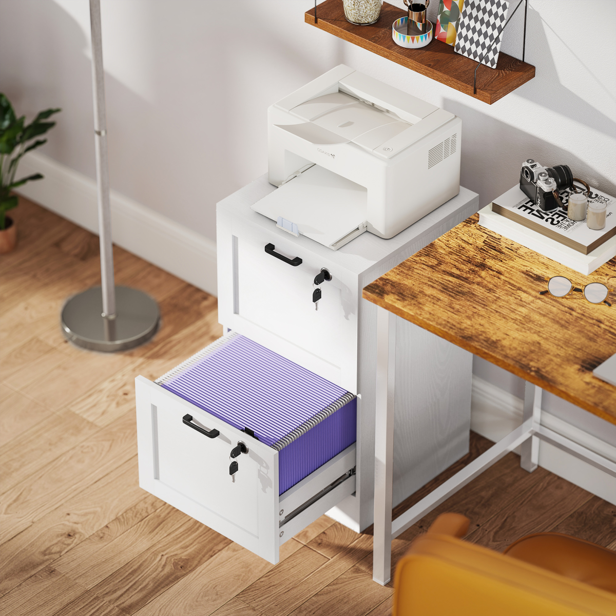 HOMCOM 2-Drawer File Cabinet, Lockable Filing Cabinet for A4 Letter