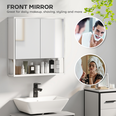 HOMCOM Industrial Bathroom Cabinet with 2 Mirrored Doors Open Shelf