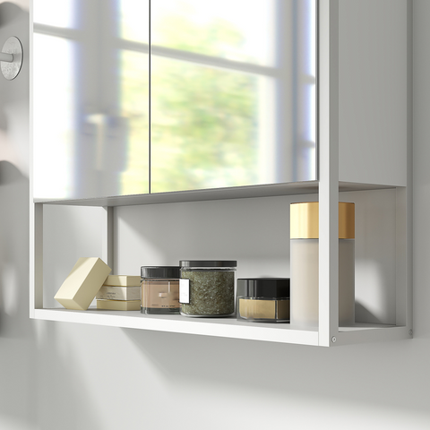 HOMCOM Industrial Bathroom Cabinet with 2 Mirrored Doors Open Shelf